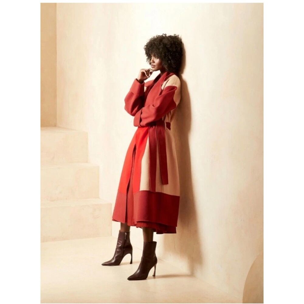 Banana Republic x Harbison Italian Wool & Cashmere Color-Block Robe Coat Small